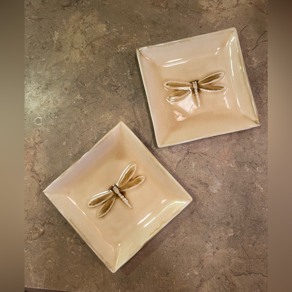SET OF TWO - CERAMIC DRAGONFLY DECORATIVE DISHES